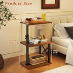 IBUYKE 360° Swivel Height Adjustable Side Table, C Shaped End Table for Small Spaces Sofa/Bed, with Storage Shelf, 3-Tier Night Stand for Living Room, Bedroom,Retro Brown UTVT006H