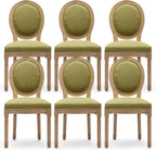 Linen Upholstered Dining Chairs Set of 6 French Country Oval Fabric Back Kitchen Side Chair with Wood Legs for Dining Room, Kitchen, Restaurant(Olive Green-Fabric)
