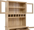 Farmhouse Freestanding Buffet with Hutch, Tall Kitchen Pantry with Wine Rack and Adjustable Shelves,for Dining Room (Natural-W)