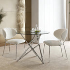 Round Glass Dining Table, 36" Small Kitchen Table for 2-4, Modern Dining Room Table with Clear Tempered Glass Top and Silver Stainless Steel Legs for Apartment, Small Space