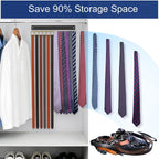 2 Pack Belt Hanger Wall Mount, Large Capacity Tie and Belt Organizer for Wall with 24 180°Rotating Non Slip Hooks, Heavy-Duty Wooden Tie Rack Space Saving Closet Organizers and Storage, Black