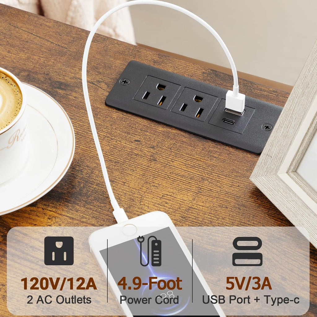 LOAKEKEL Night Stand Set 2, LED Nightstand with Charging Station