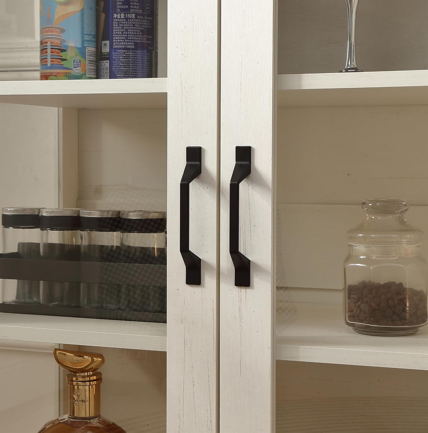 FOREST GRAVITY 31.5'' Small Display Buffet Cabinet with Glass Doors for Great Showcase,Small Coffee bar Cabinet with one Adjustable Shelf and one Fixed Shelf,Modern Sideboard Buffet for Kitchen,White