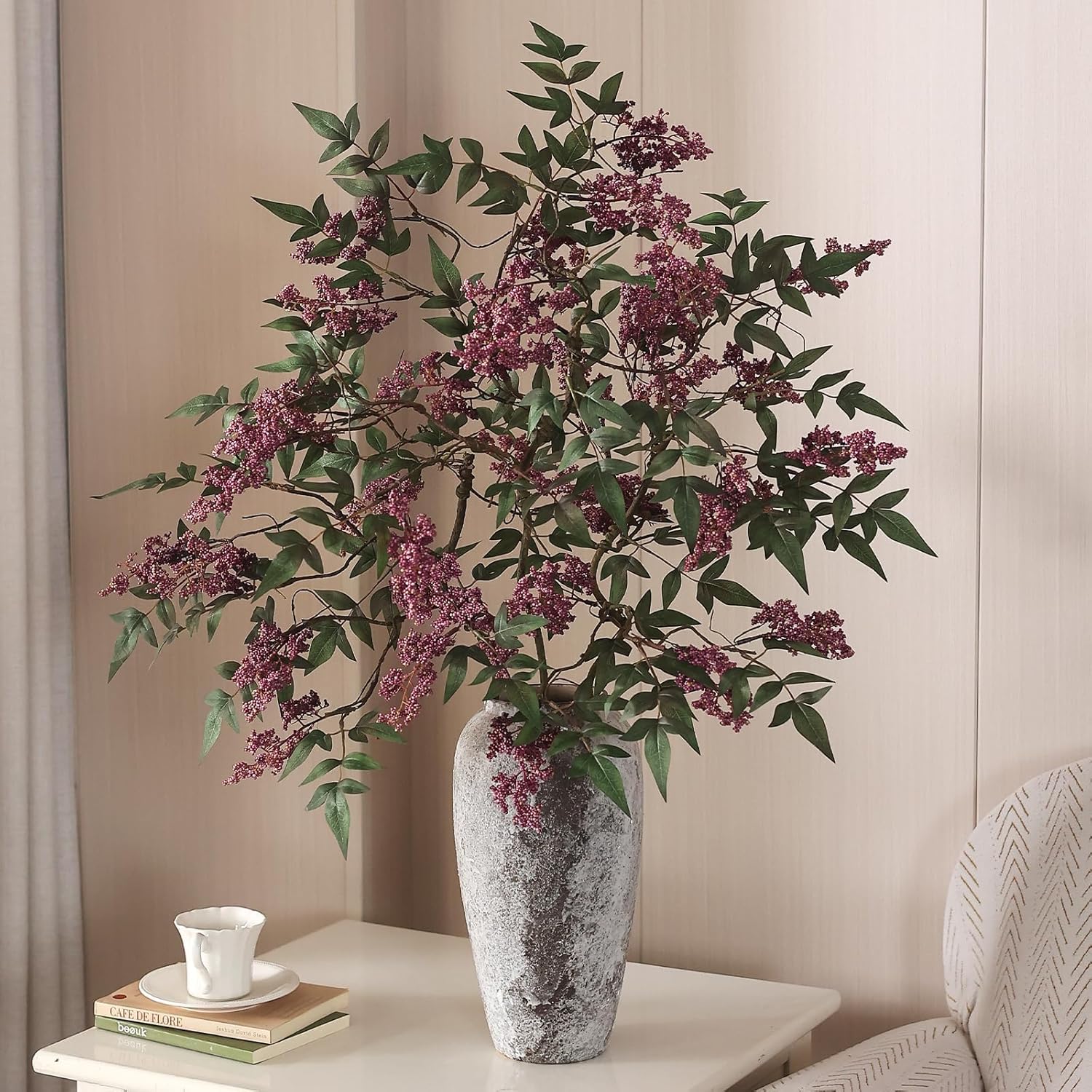 Juxdp 36" Artificial Nandina Berry Stem for Vase - 2 Pcs Realistic Faux Berry Spray, Fake Plant Branches with Stems for DIY Bouquet, Shower, Mantel, Home Decor (Dusty Plum)