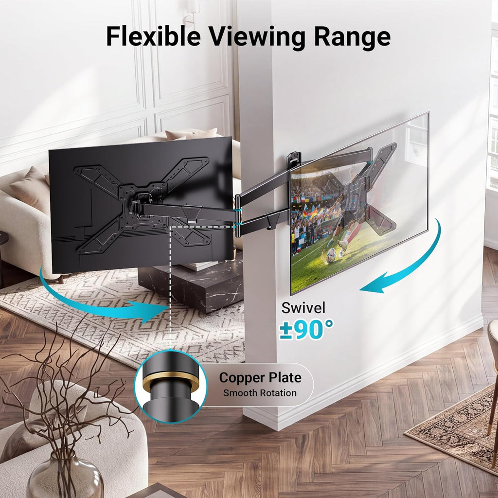 BONTEC Full Motion Corner TV Wall Mount for 31-75 Inch TVs, 33 in Long Arm Wall Mount Bracket, Swivel and Tilt with Landscape to Portrait Rotation, Holds 110 lbs, Heavy Duty Steel, Max VESA 600x400 mm