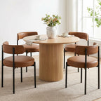 Faux Leather Dining Chairs Set of 6, Mid Century Modern Dining Room Chairs with Barrel Backrest, Upholstered Brown Kitchen Chairs for Dining Room, Restaurant