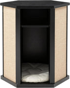 COZAYH Modern Cat House End Table with Sisal Scratching Panels, Hidden Cat Bed Side Table with Removable Washable Cushion, Pine Wood, Cat Condo Nightstand, Easy to Clean, Multifunctional, Black