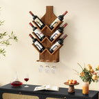 Hoctieon Wine Rack Wall Mounted, 6 Bottles Wood Wine Rack for Display and Storage, Hanging Bottle Holder Bar Shelves for Living Room, Kitchen, Dining Room, Wine Cellar, Rustic Brown