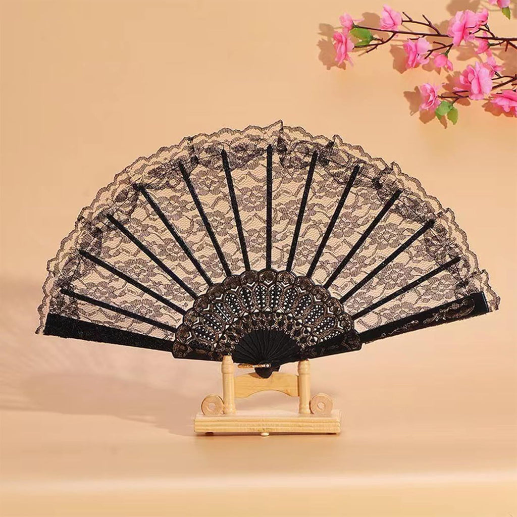 Renaissance Gothic lady Folding Lace Fan Handheld with Tassels For Wedding Bridal Tea Dancing Party
