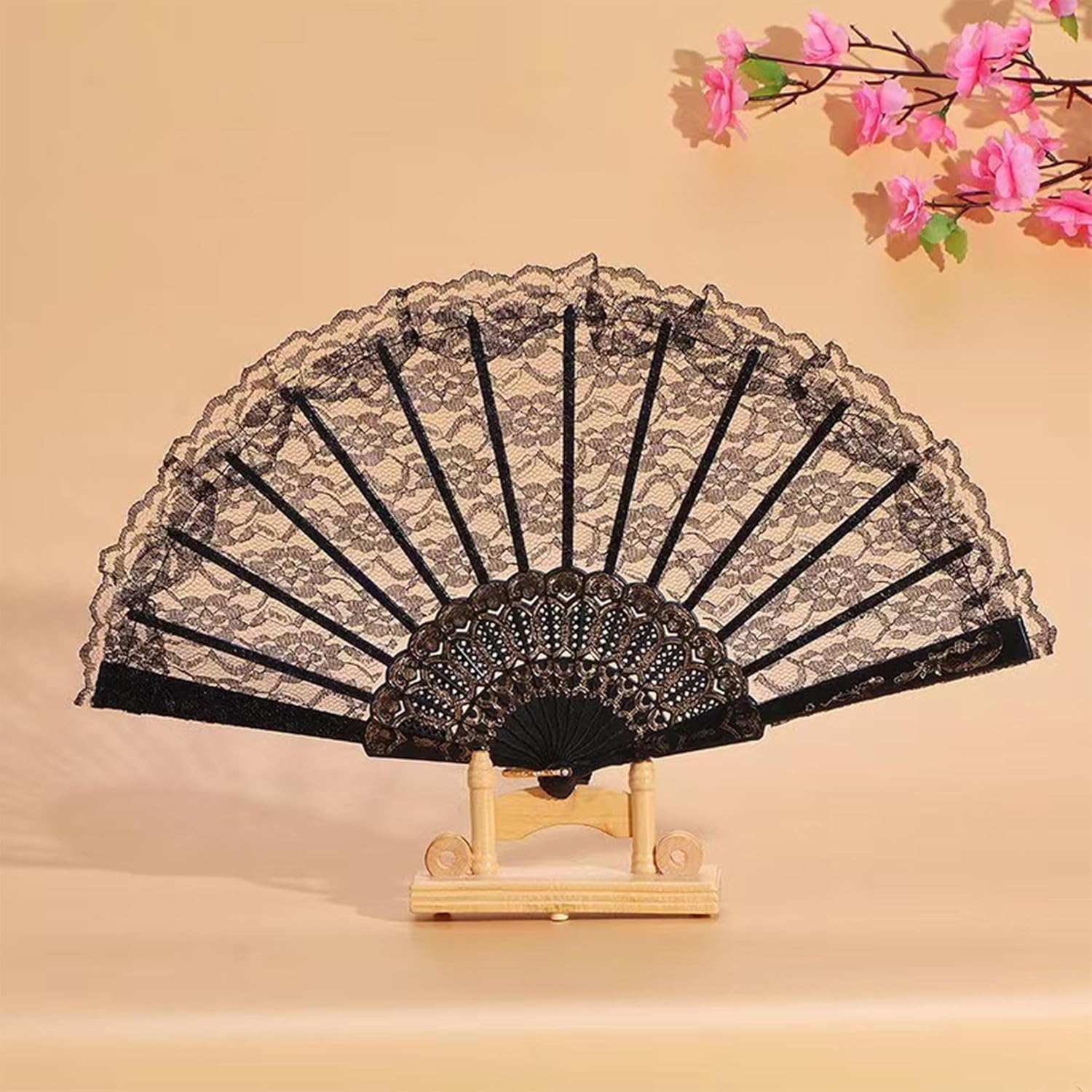 Renaissance Gothic lady Folding Lace Fan Handheld with Tassels For Wedding Bridal Tea Dancing Party