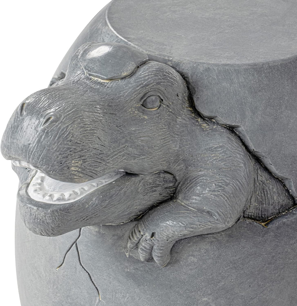 COSIEST Dinosaur Sculpture End Table, 14.6x16.9 inch Concrete Finish Side Table, Round Accent Table for Garden Yard Patio, Light Gray