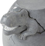 COSIEST Dinosaur Sculpture End Table, 14.6x16.9 inch Concrete Finish Side Table, Round Accent Table for Garden Yard Patio, Light Gray