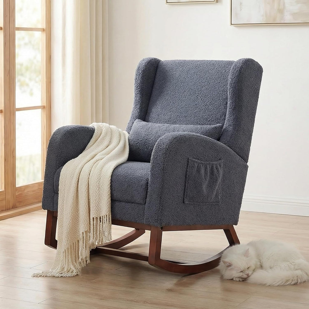 Nursery Rocking Chair,Rocking Chair with Foot Rest,Nursery Rocker Comfy Glider Nursing Chair with Back Pillow for Living Room,Bedroom,Dark Grey