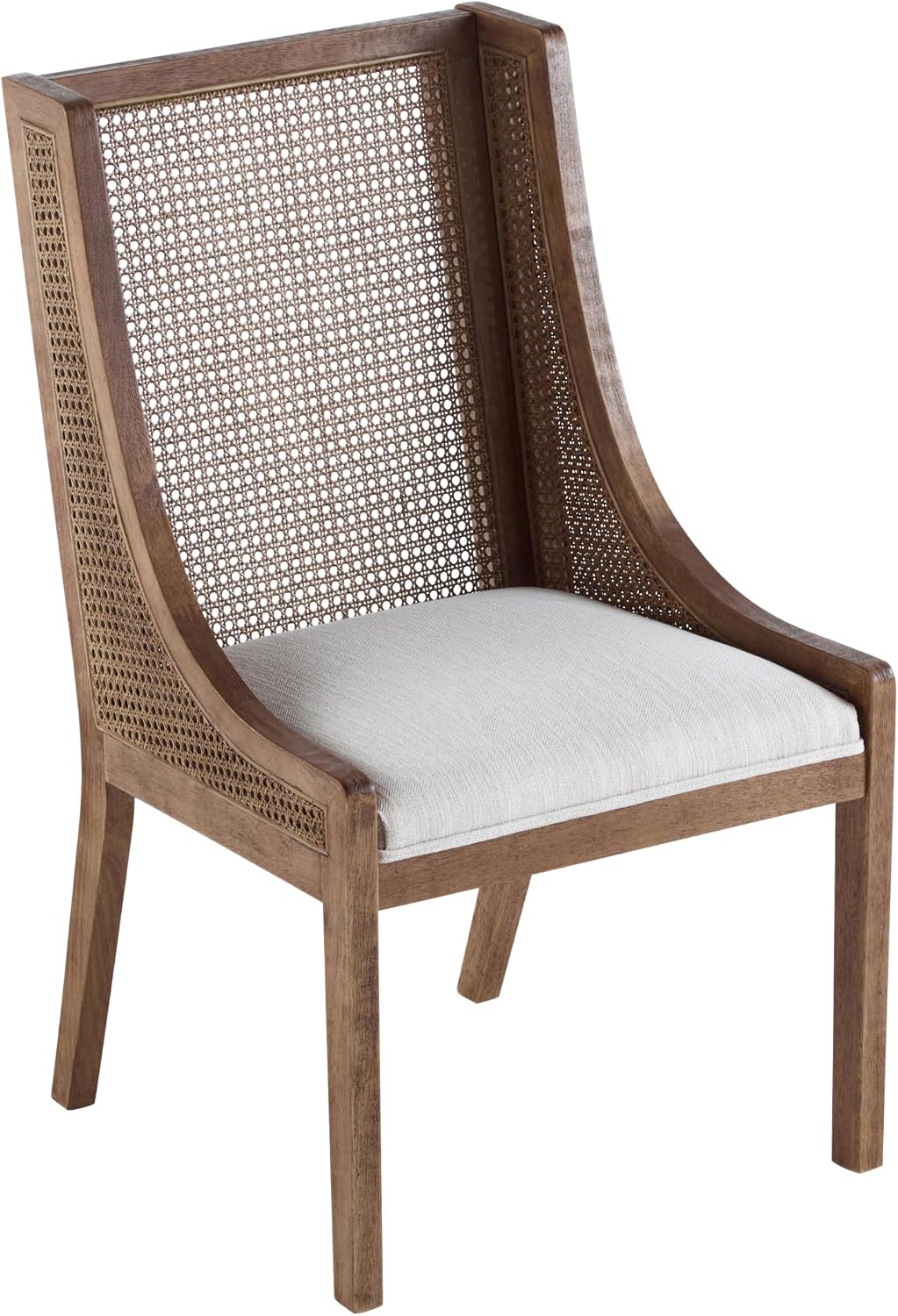 Christopher Knight Home Yone Dining Chairs Set of 2, Modern Dining Chair with Fabric Upholstery, Rubberwood Frame Kitchen Chairs with Cane Webbing, Extra Seat for Dining Room, Beige + Brown