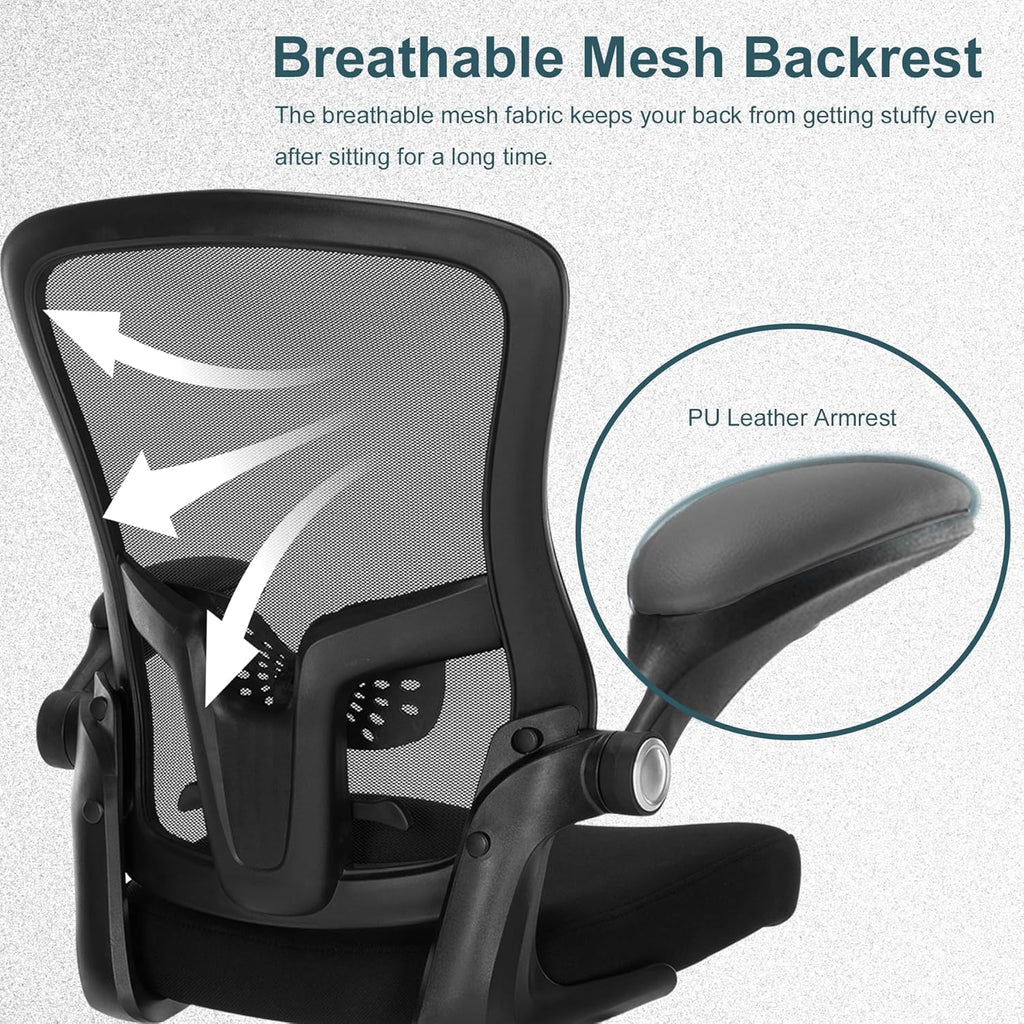 Ergonomic Drafting Chair – Tall Office Chair for Standing Desk, Adjustable Height Mesh Chair with Footrest and Flip-Up Arms, Counter Height, Black