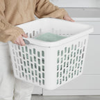 1.5 Bushel Square Plastic Laundry Basket, BPA-Free, White - 2 Comfort Grip Handles, Sturdy & Stackable, for Bedroom, Bathroom & Laundry Room