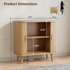 BORNOON Buffet Cabinet with Storage, Curved-Edge Fluted Storage Cabinet Sideboard, Modern Black Sideboard Buffet with Adjustable Shelves & Sliding Door for Dining Room, Kitchen, Entryway (Oak)