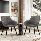Awonde Faux Leather Dining Chairs with Arms Set of 2, Mid Century Modern Upholstered Accent Arm Chairs with Metal Legs, Side Chairs for Living Room Bedroom Dining Office Apartment, Grey