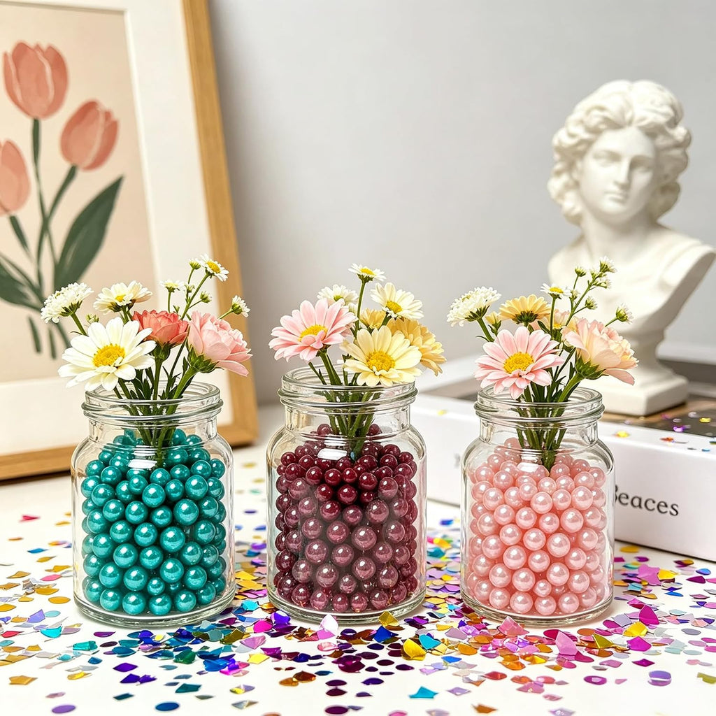 1000Pcs 8mm 0.3inch Pink Vase Filler Pearl Beads for Centerpiece, No Hole Artificial ABS Pearls for Table Decor, Colorful Beads in Bulk for Crafting and Wedding Party Decoration