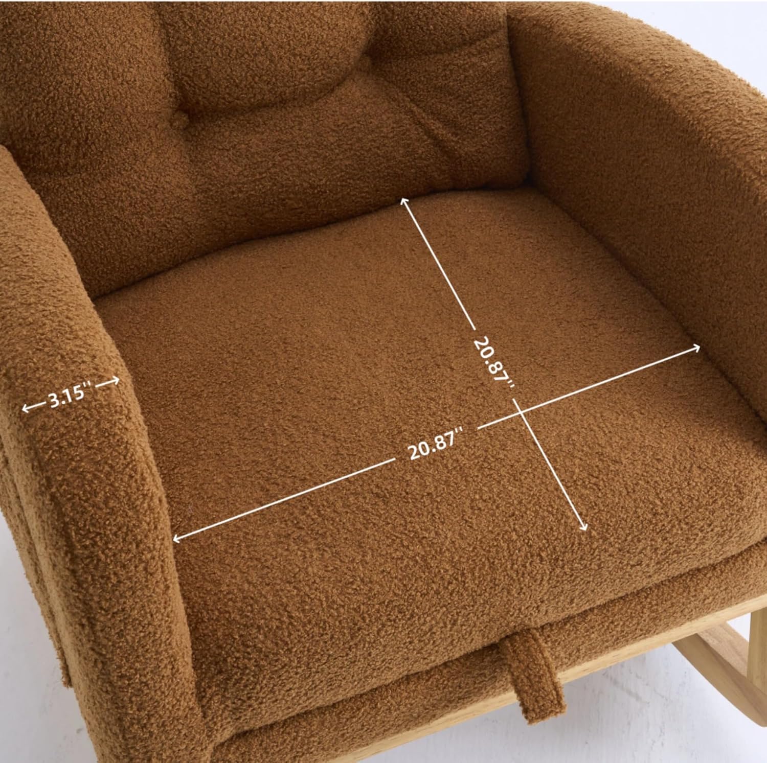Upholstered Rocking Armchair with Footrest 39.76" High Back Teddy Fabric Rocker Chair with Side Storage Pocket and Rubber Wood Base for Living Room Bedroom Nursery (Caramel)