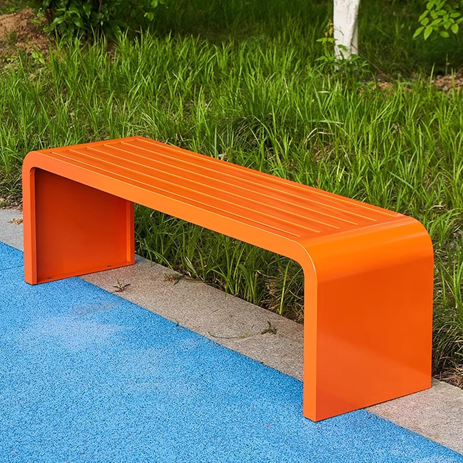 Outdoor Bench Weatherproof Clearance Garden Porch Bench Curved Backless Natural Design with Oiled Finish Never Deformation or Fade for Porch Pool Garden Lawn(Orange,150cm/59in)