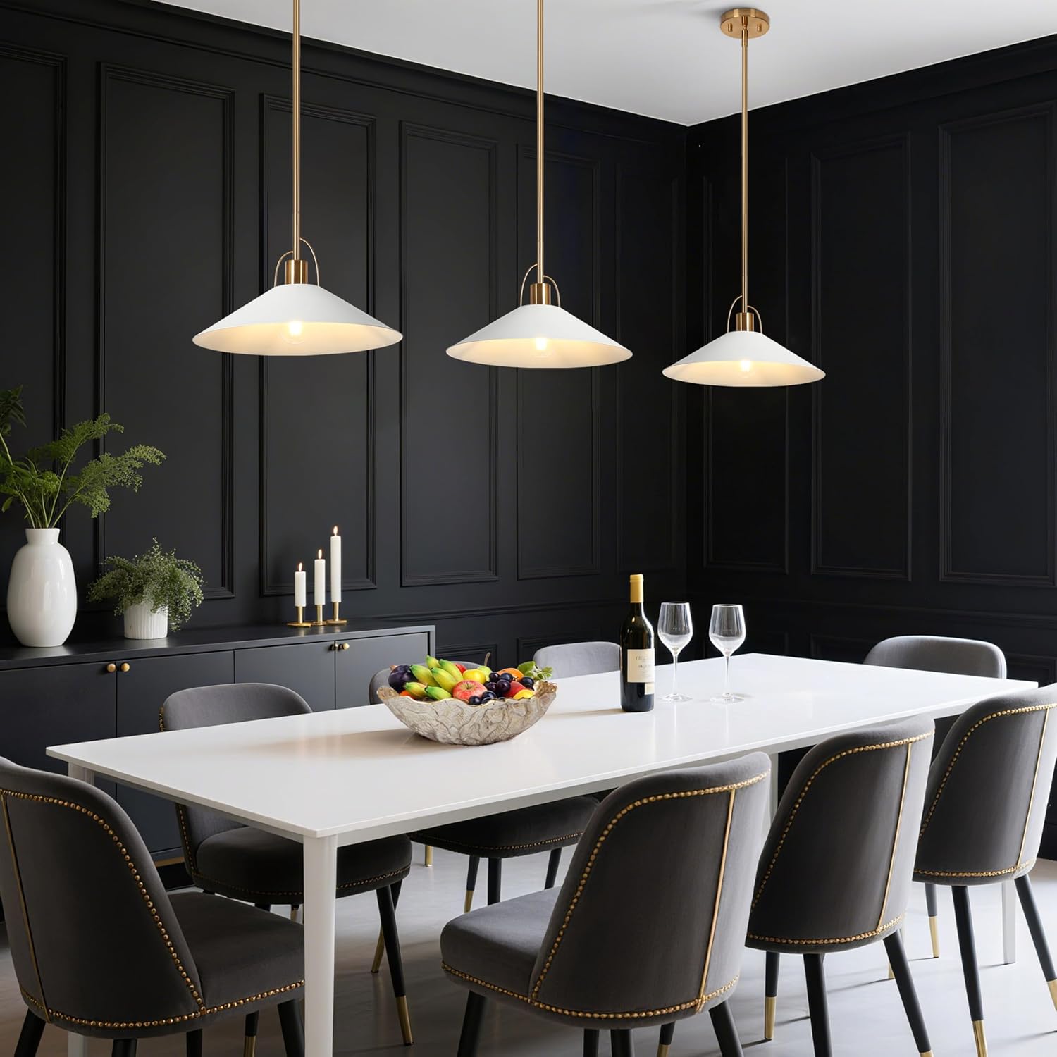 KSANA Pendant Lights Kitchen Island, 14'' Gold and White Pendant Light Fixtures, Modern Large Metal Kitchen Pendant Lighting Over Island