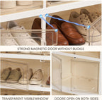 Foldable Shoe Rack Set of 2, 9 Tier Collapsible Shoe Rack with Magnetic Doors, Large Capacity Clear Display Cabinet with Wheels for 18 Pairs, Apartment Entryway