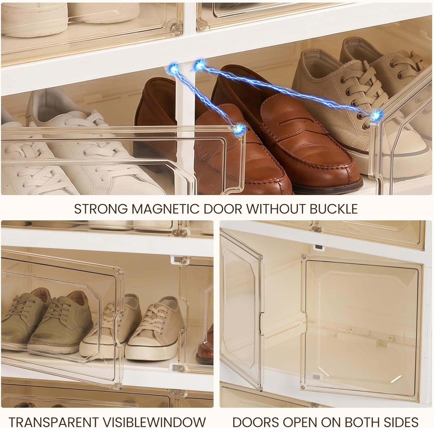 Foldable Shoe Rack Set of 2, 9 Tier Collapsible Shoe Rack with Magnetic Doors, Large Capacity Clear Display Cabinet with Wheels for 18 Pairs, Apartment Entryway