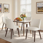 Upholstered Dining Chairs Set of 4, Modern Fabric Dining Chairs with Curved Backrest & Solid Rubber Wood Legs, Padded Kitchen Dining Room Chairs for Restaurant Cafe, Beige
