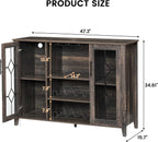GarveeHome Wine Bar Cabinet with LED Light, Home Coffee Cabinet with Wine and Glass Rack, Kitchen Buffet Sideboard with Storage, Liquor Cabinet for Bar, Dining Room, Kitchen, Oak