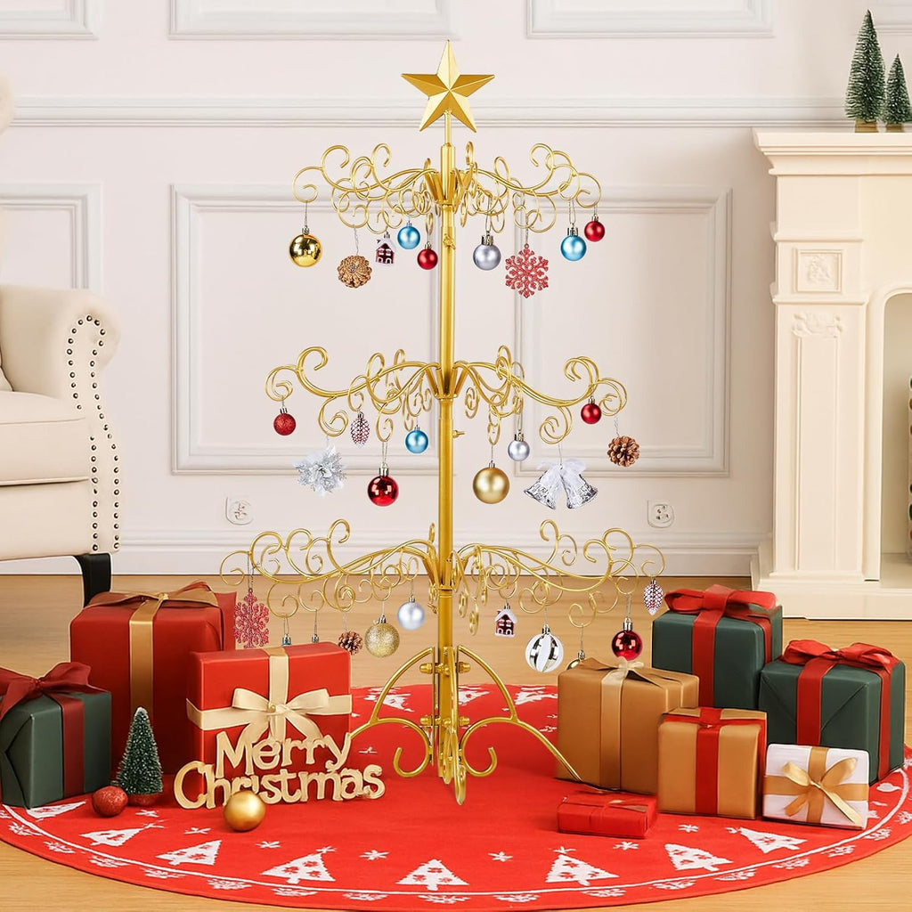 Karl home Metal Ornament Display Tree Stand, 3ft Wrought Iron Christmas Tree for Halloween Christmas Balls Bauble Decorations Gift Craft(Yellow)