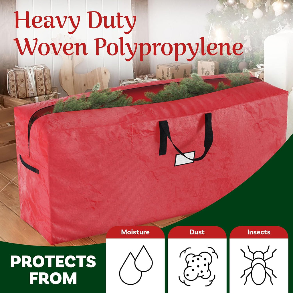 Set of 2 Christmas Tree Storage Bags - Fits 9-Foot Artificial Tree Each - Protect Holiday Decorations from Moisture and Damage by Elf Stor (Red)