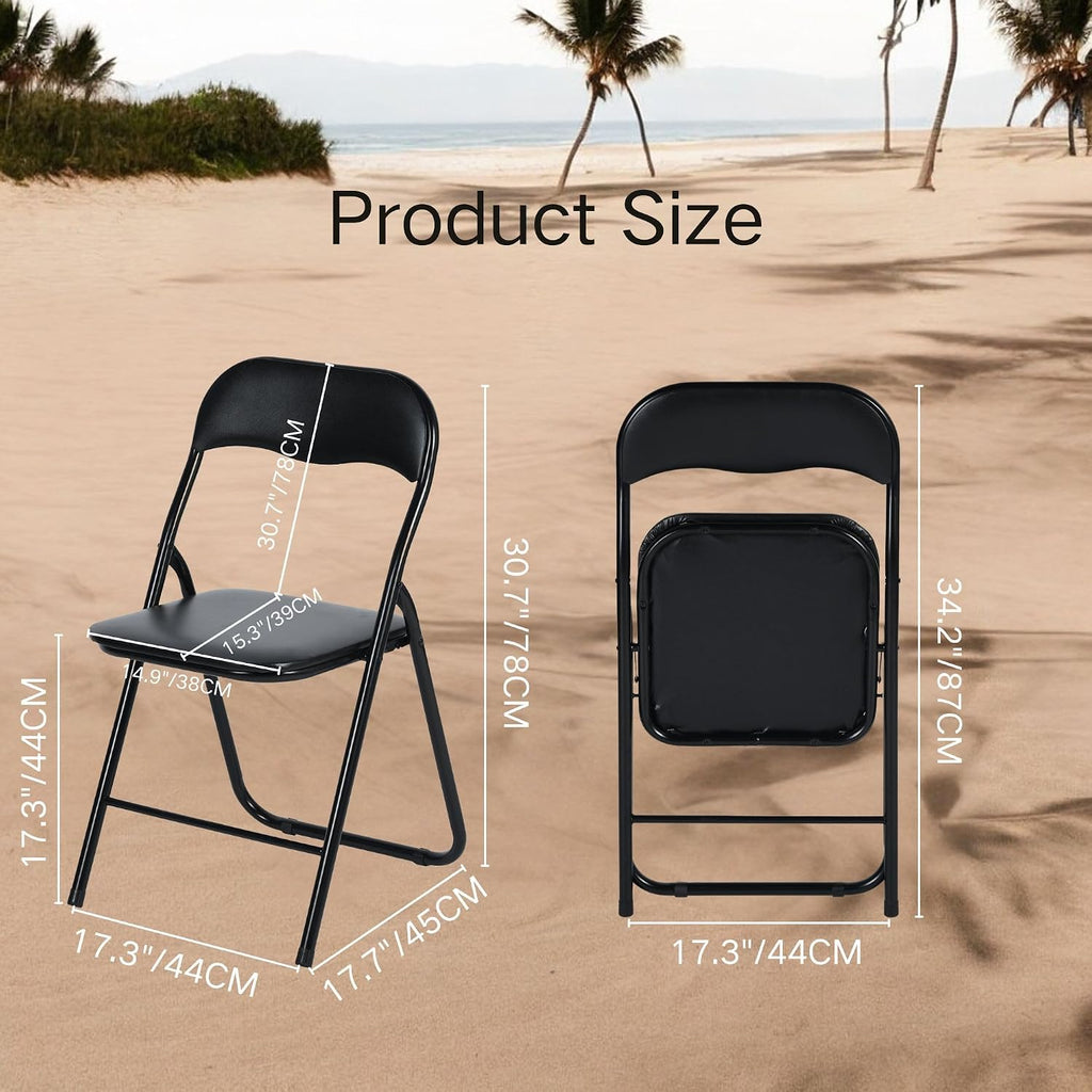 FurnitureR Steel Folding Chairs Foldable Chair with Padded Seats for Desks Home Office Waiting Room Guest Reception Party Poker Stackable Conference Chairs (Black PVC Ⅰ, 2-Pack)