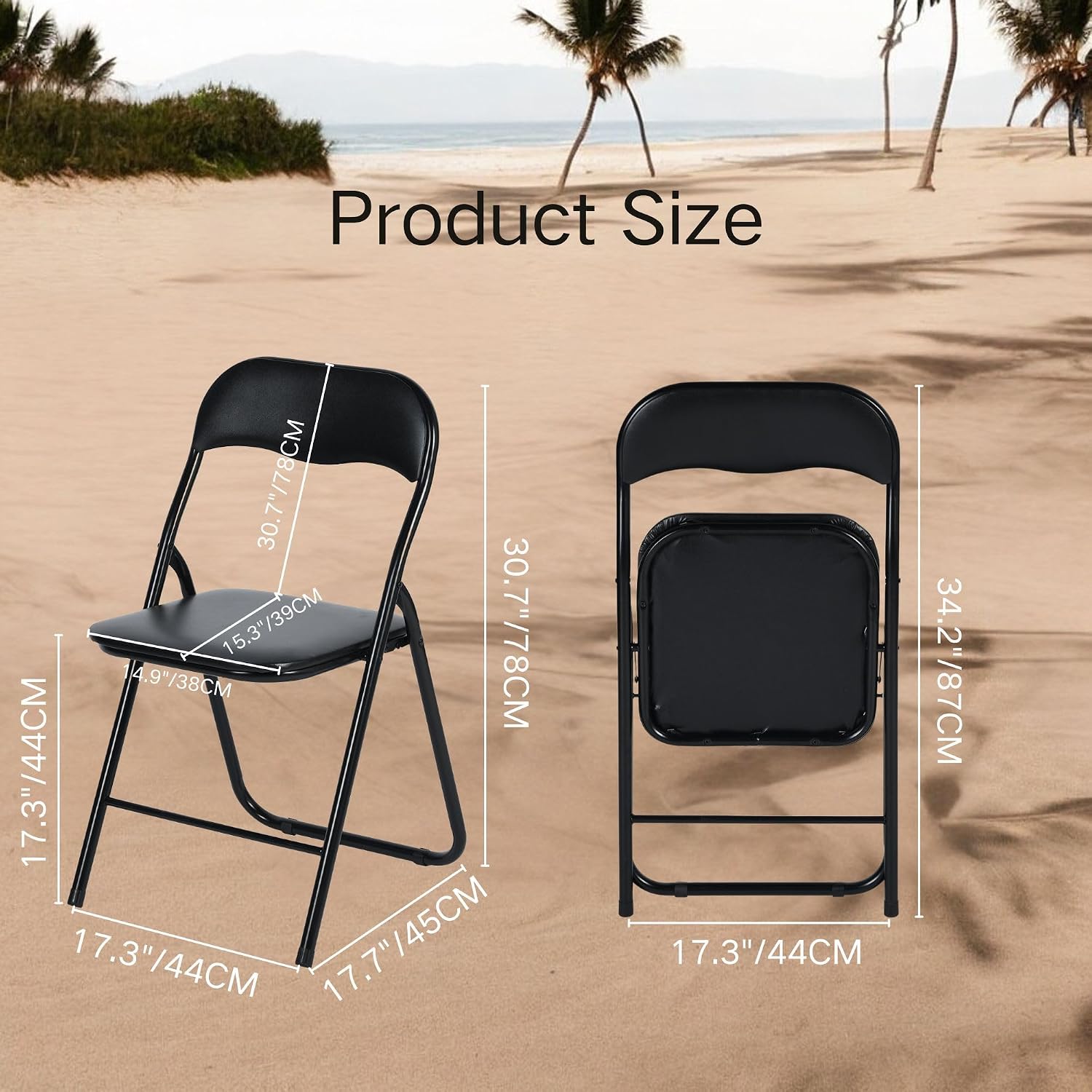 FurnitureR Steel Folding Chairs Foldable Chair with Padded Seats for Desks Home Office Waiting Room Guest Reception Party Poker Stackable Conference Chairs (Black PVC Ⅰ, 2-Pack)