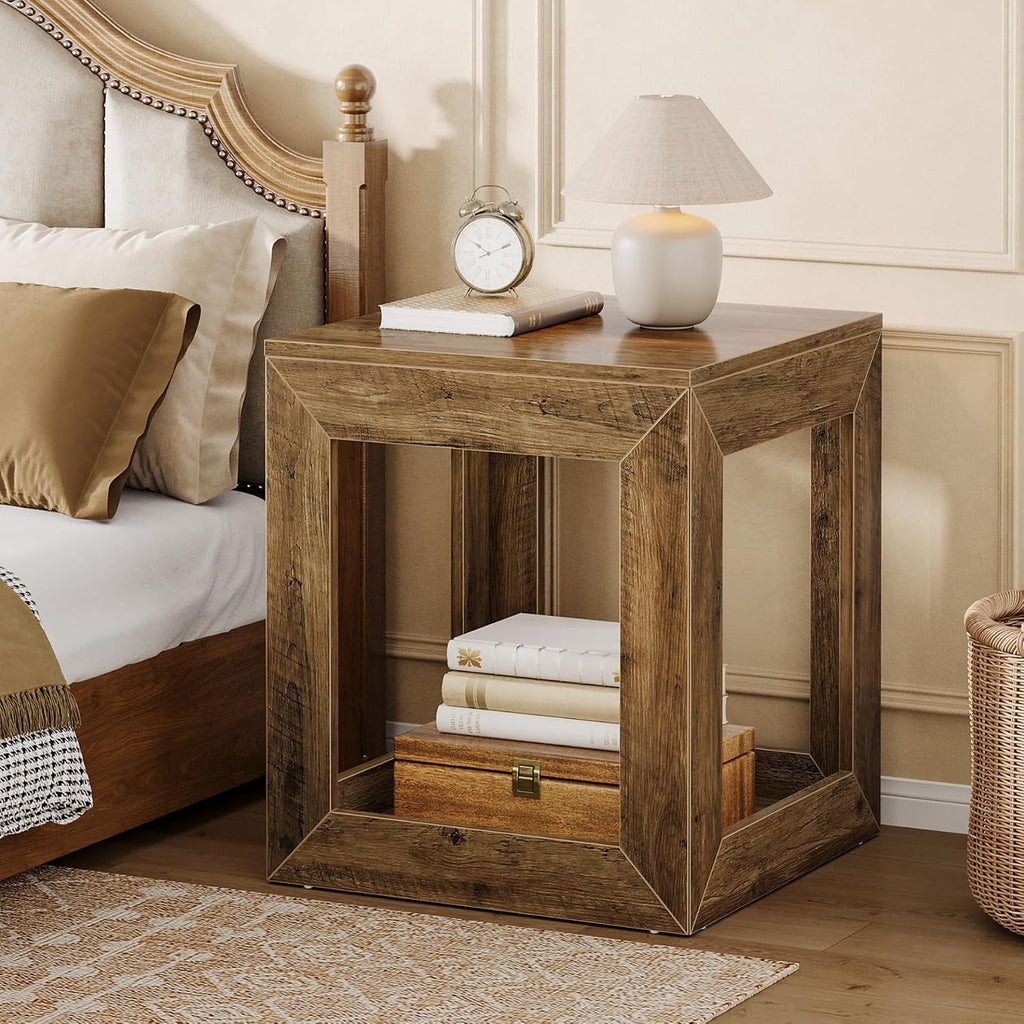 Tribesigns Farmhouse End Table, 20" Large Square Side Table with Storage Shelf, Rustic Wood Nightstand for Bedroom, Living Room, and Office, Easy Assembly (Rustic Brown, 1PC)