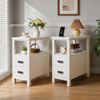End Table with Charging Station,Narrow Nightstand with 2 Drawers,Sofa Side Table with USB Ports and Outlets,Wooden Bedside Cabinet, Slim Storage Accent Furniture for Bedroom Living Room (White)