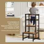 INNOD Kitchen Step Stool for Toddlers, Height Adjustable Toddler Tower with Safety Rail, Steel and Wood Toddler Kitchen Stool Helper Kids, Stool for Kids, Learning Tower, Kids' Desk Brown