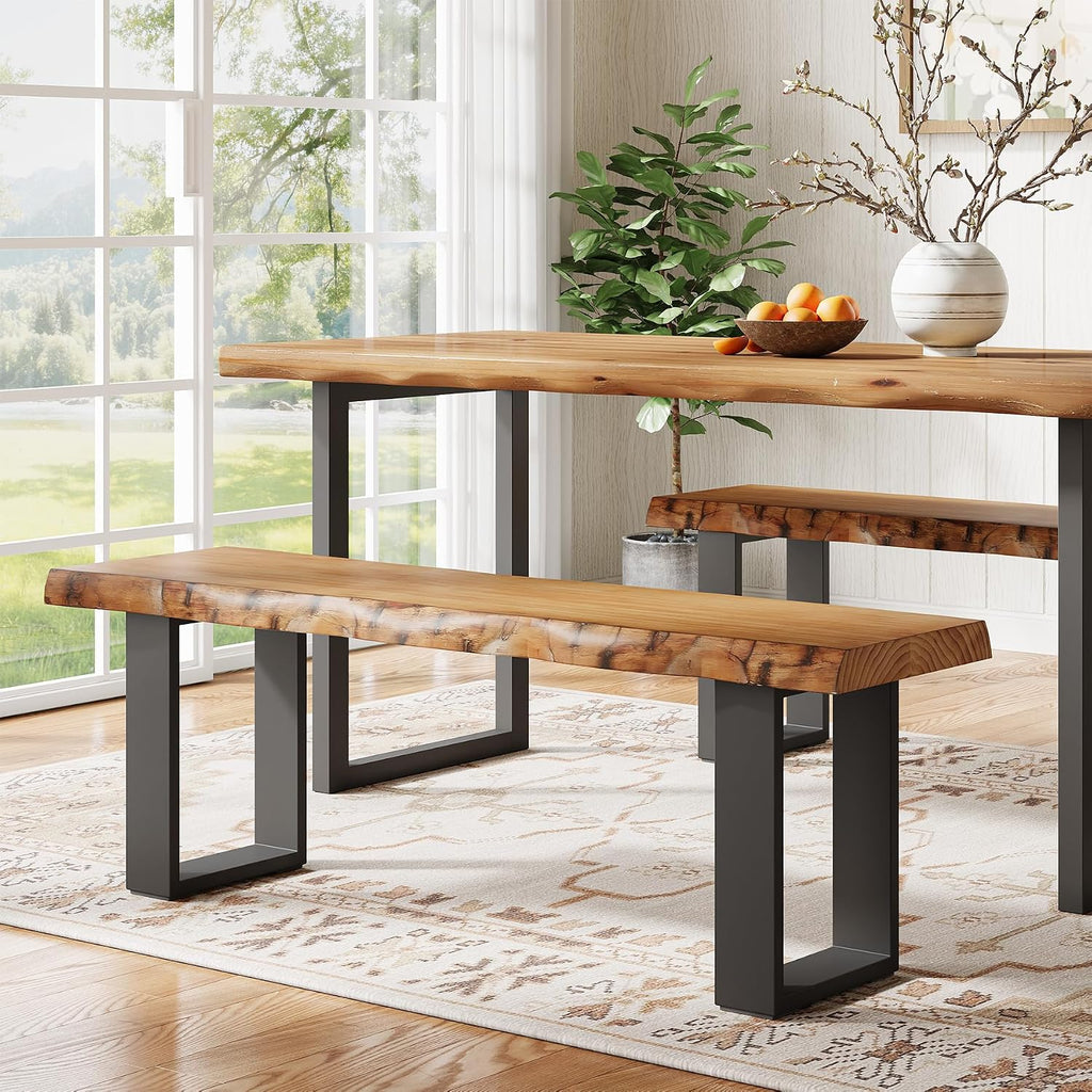 47" Solid Wood Entryway Bench, Industrial Wooden Shoe Bench with Metal Legs, Narrow Long End of Bed Bench for Bedroom, Living Room, Small Space, Easy Assembly