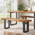 47" Solid Wood Entryway Bench, Industrial Wooden Shoe Bench with Metal Legs, Narrow Long End of Bed Bench for Bedroom, Living Room, Small Space, Easy Assembly