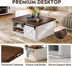 WLIVE Lift Top Coffee Table with Storage, 35.5" Farmhouse Coffee Table for Living Room, Square Center Table with Large Hidden Compartment and Adjustable Shelves White