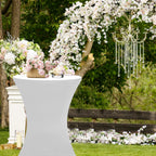 2Sets 32in Hightop Folding Cocktail Tables+Covers, White-Spandex Stretch Folding Bar Table Covers, Removable Legs Bar Height Folding Table Outdoor Indoor Use (2+2White/2Covers+2Tables)