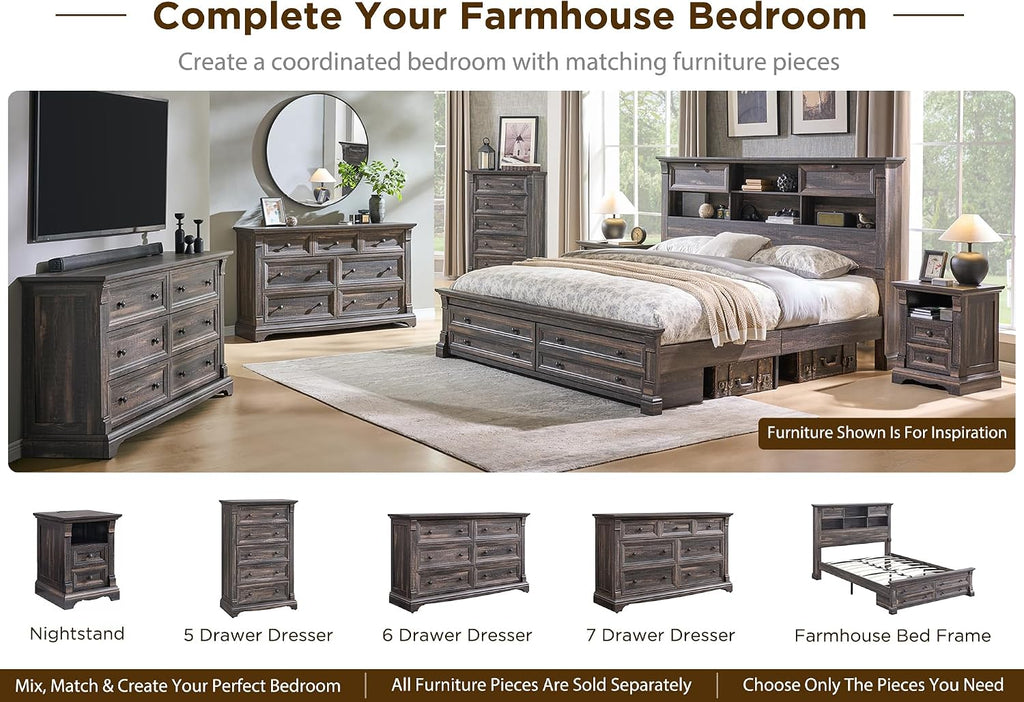 6 Drawers Dresser for Bedroom, 54" Wide Wood Large Dressers w/Roman Column | Dressers & Chests of Drawers, Wooden Dresser TV Stand for Nursery Bedroom Living Room Hallway,Dark Rustic Oak