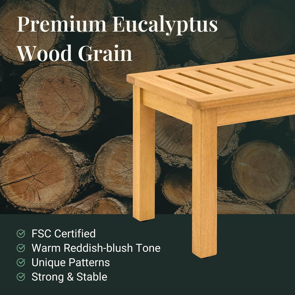 Shower Bench 20 Inch, Golden Teak Eucalyptus Wood Bath Seat – Non-Slip, Water Resistant, Heavy Duty