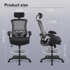 BOLISS 400lbs Ergonomic Drafting Chair,Tall Office Mesh Chair, Standing Desk Chair,Height Adjustable Armrest and Flip up Arms, Adjustable Lumbar Cushion (Black Frame Black Mesh)