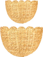 LUSYDECO Set of 2 Scalloped Wicker Wall Basket, Handwoven Boho Wall Decor Basket, Wall Hanging Baskets for Nursery, Door, Plants, Mail