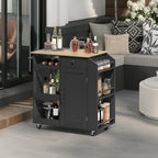 MAHANCRIS Kitchen Island with Power Outlet, Kitchen Storage Island with Drawer, Rolling Kitchen Cart on Wheels, Spice Rack, Towel Rack, Wine Rack, for Dining Room, Black and Natural KIHN122E01