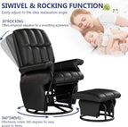 AODAILIHB 360° Swivel Glider Recliner with Ottoman, Nursing Glider Rocking Chair with Foot Rest & 2 Side Pockets for Nursery, Living Room, Bedroom, Office, Black