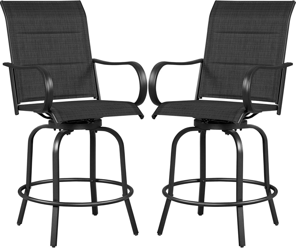 Yaheetech 2 Piece Patio Swivel Bar Stools Texteline Bistro Chairs with High Back/Armrest/Footrest, All Weather Padded Seating Outdoor Furniture Height Outdoor Chairs for Outside, Lawn & Garden