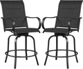 Yaheetech 2 Piece Patio Swivel Bar Stools Texteline Bistro Chairs with High Back/Armrest/Footrest, All Weather Padded Seating Outdoor Furniture Height Outdoor Chairs for Outside, Lawn & Garden