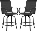 Yaheetech 2 Piece Patio Swivel Bar Stools Texteline Bistro Chairs with High Back/Armrest/Footrest, All Weather Padded Seating Outdoor Furniture Height Outdoor Chairs for Outside, Lawn & Garden